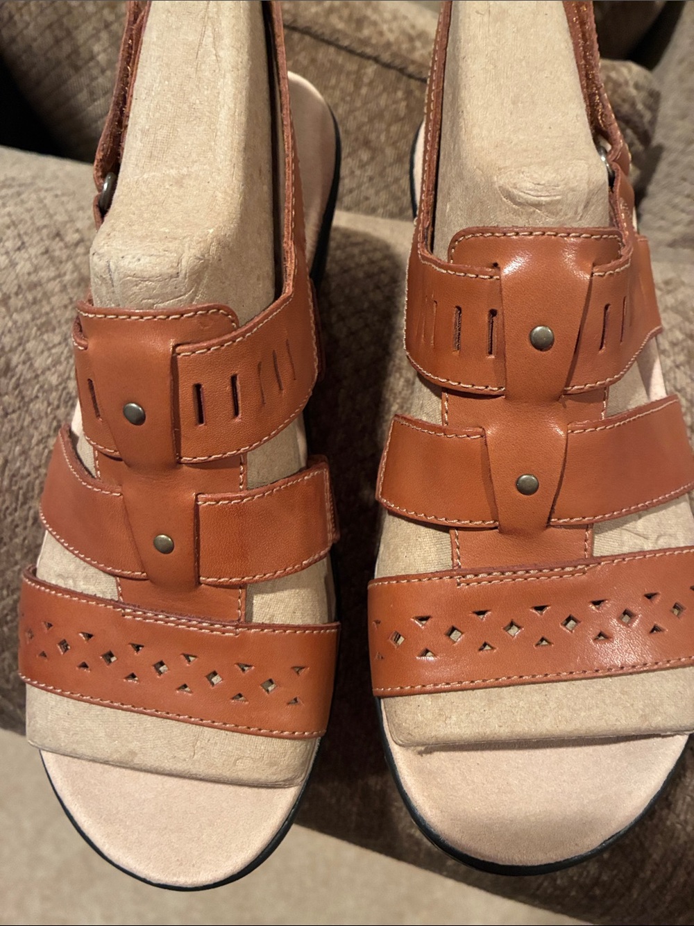 Clark’s Brown Leather Strappy Wedge Sandals